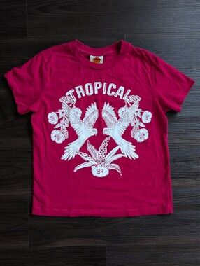 Farm Rio Magenta Tropical Bird Graphic T-Shirt Casual Boho 100% Cotton Small